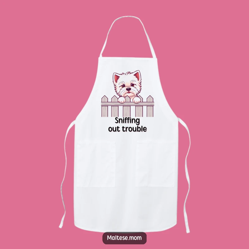 Funny Kawaii Maltese Apron: Eager pup peeking in the kitchen, unique funny gift.