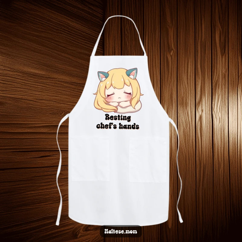 Funny Apron showing a character resting peacefully with eyes softly closed, perfect for adding a calm and humorous touch to kitchen tasks.