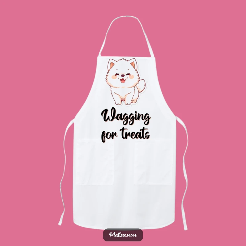 Funny Kitchen Apron: Happy White Dog Tail Wags, Cooking Humor, Hilarious Gift