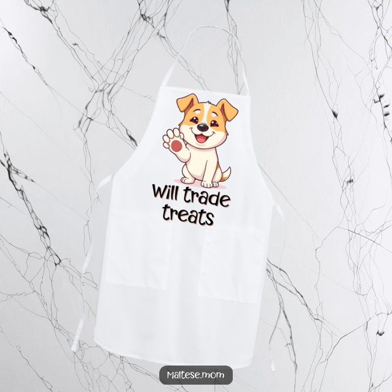 Funny Apron: A dog offers its paw for a shake with a cheerful grin, promoting kindness and friendship in the kitchen.