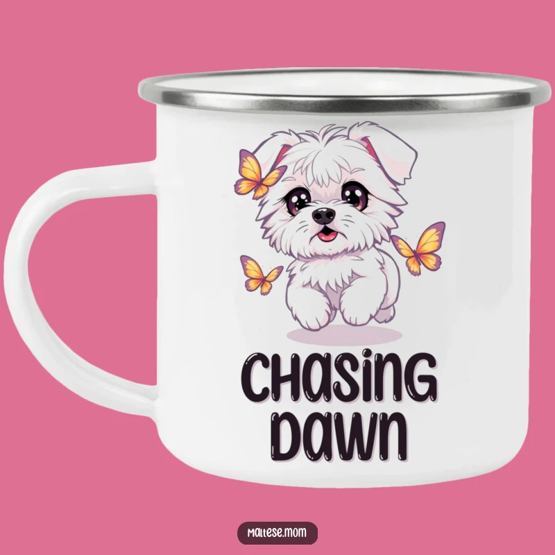 Funny Kawaii Maltese Butterfly Camp Mug: Hilarious Outdoor Companion for Playful Adventures