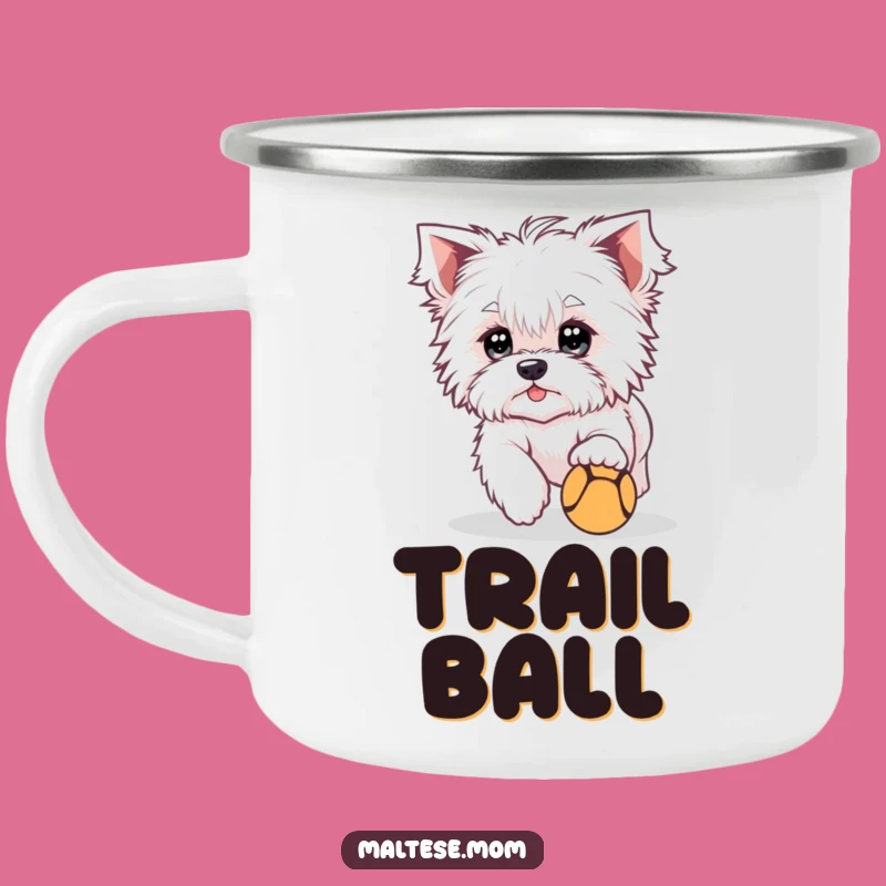 Durable Funny Maltese Chasing Ball Camping Mug - Playful Pup Gear