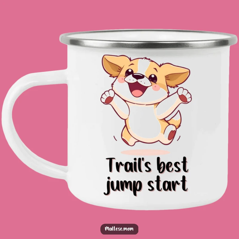 Funny Dog Leap Camping Mug: Adventure Fuel, Rugged Funny Gift for Outdoors