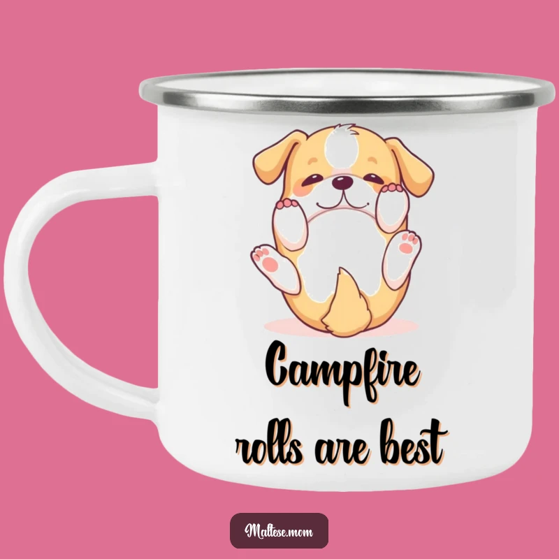 Funny Dog Rolling Camping Mug: Playful Adventures, Campfire Funny Gift