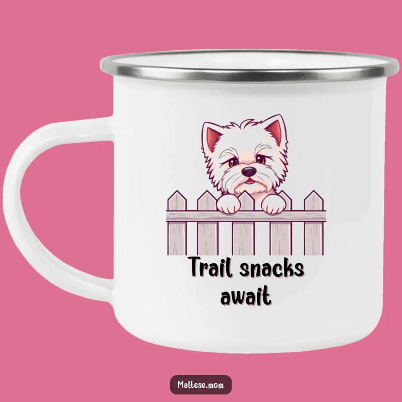 Funny Kawaii Maltese Camping Mug: Eager pup peeking, durable and a great funny gift.