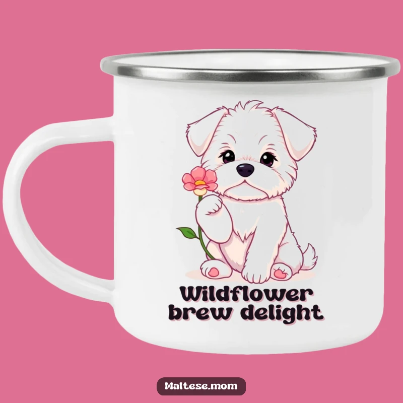 Funny Maltese Puppy Flower Camping Mug - Comical Dog Lover Drinkware