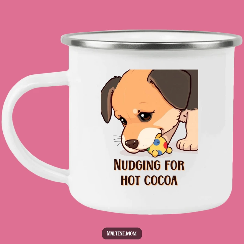 Funny Enamel Mug: Nudging Dog, Outdoor Play, Wet Nose Camp Gift