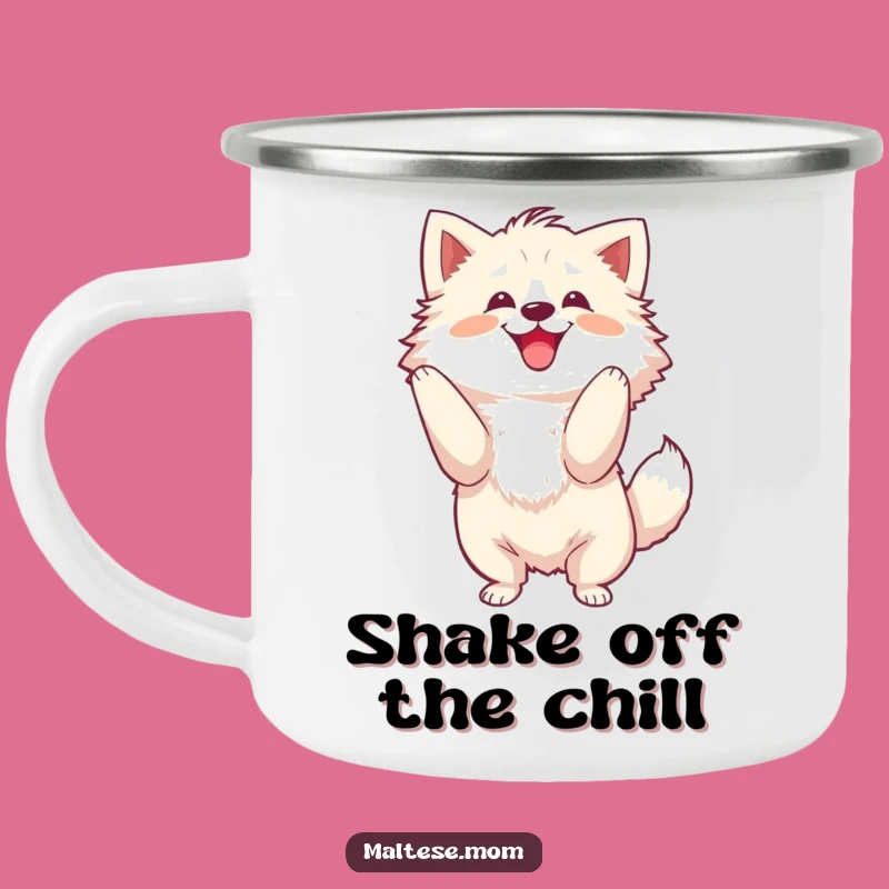 Funny Enamel Mug: Shaking Dog, Outdoor Joy, Energetic Camp Gift