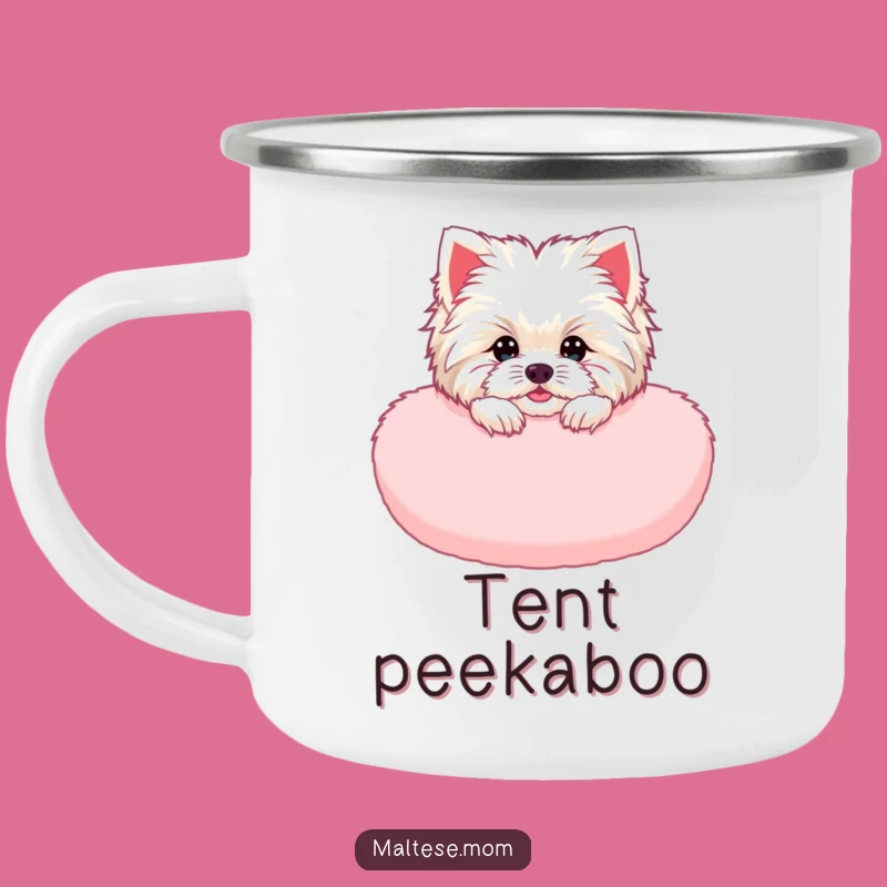 Funny Maltese Lady Camping Mug: Cozy Outdoors, Pink Cushion, Hilarious Gift