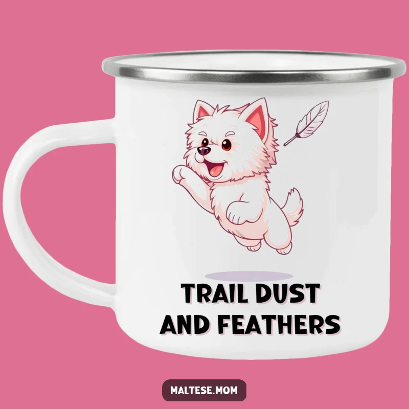 Funny Maltese Puppy Feather Camping Mug - Comical Dog Adventure Drinkware