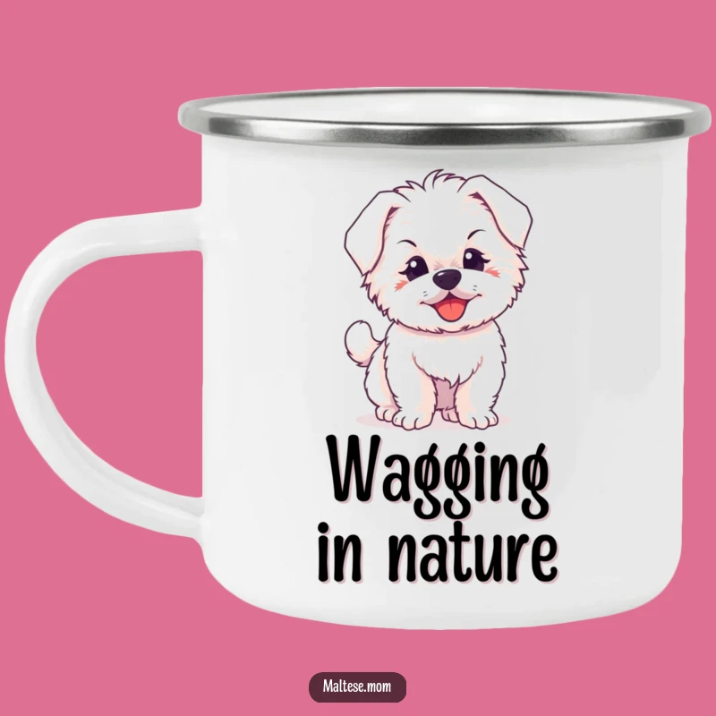 Funny Maltese Puppy Camping Mug, Durable Tail Wagging Coffee Cup