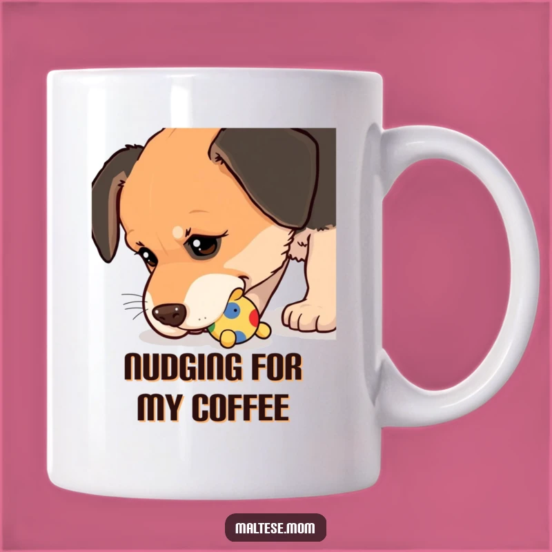 Funny Nudging Dog Mug: Playful Pup & Toy, Wet Nose Humor, Perfect Gift