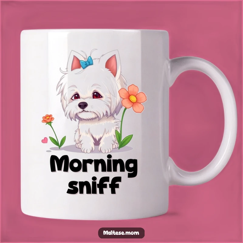 Funny Maltese Lady Mug: Flower Sniffer, Cute Animal, Hilarious Gift