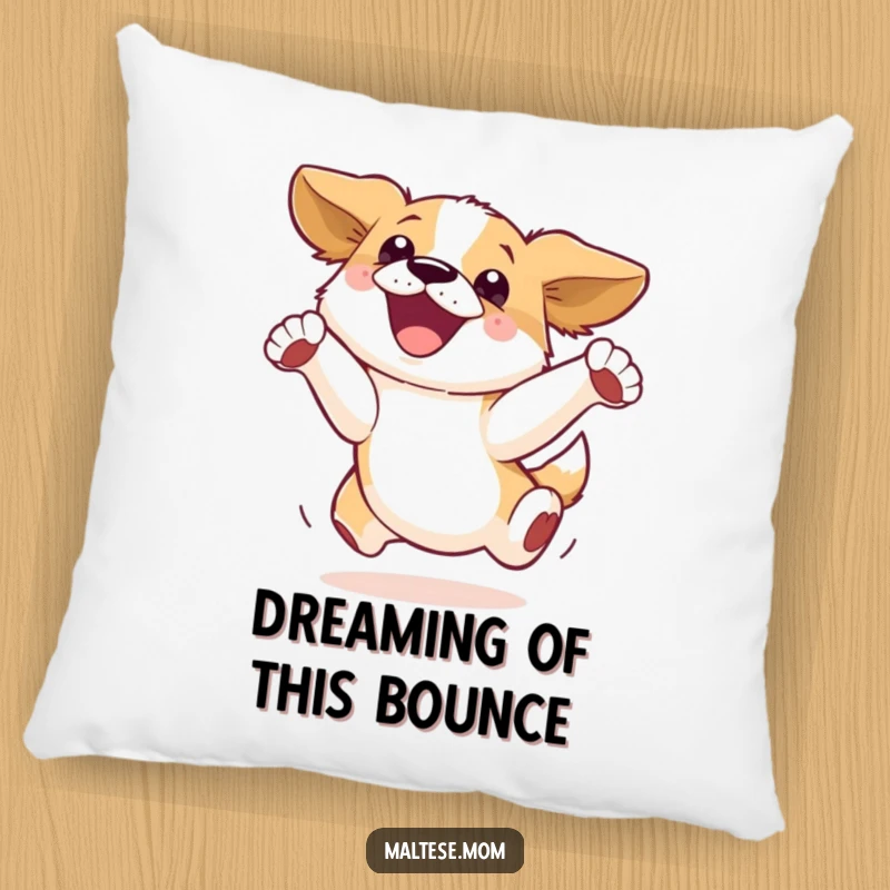 Funny Pillow: A dog is depicted mid-air, leaping with absolute glee, bringing a cozy and humorous touch to any room.