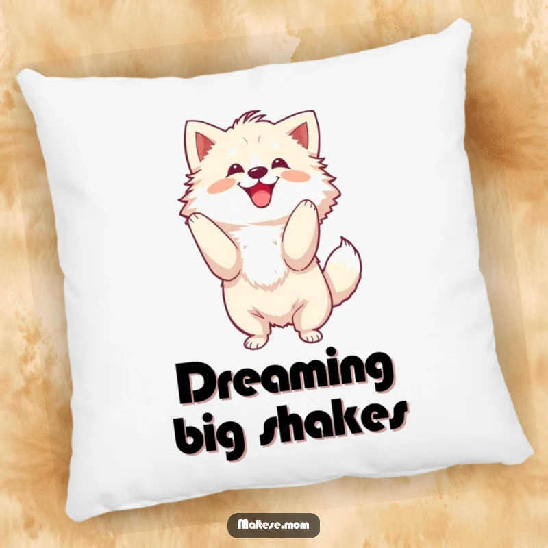 Funny Pillow featuring a fluffy dog energetically shaking its head with a joyful motion, adding comfort and humor.
