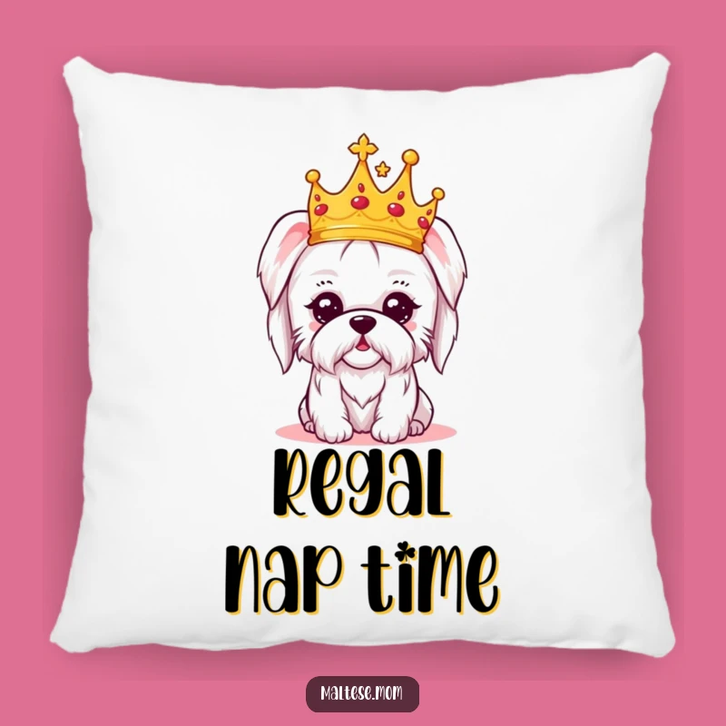 Funny Kawaii Maltese Crown Pillow - Cozy Regal Amused Cushion Gift