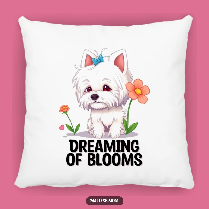 Funny Maltese Lady Pillow: Cozy Curiosity, Floral Accent, Hilarious Gift