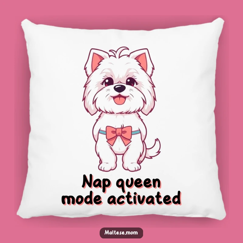 Funny Maltese Pillow: Soft Happy Panting Dog with Tiny Bow Cushion, Comfy Funny Gift