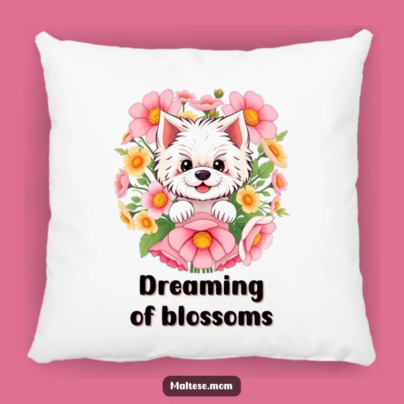 Funny Maltese Pillow: Soft Pup Peeking from Flowers Cushion, Cozy Funny Gift