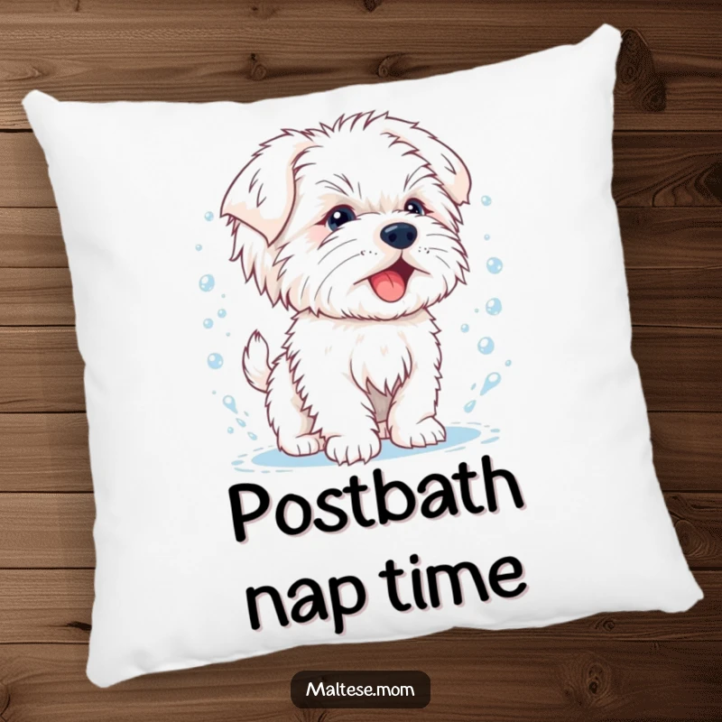 Funny pillow featuring a happy Maltese puppy shaking off water droplets, designed for comfort and a playful, refreshing vibe.