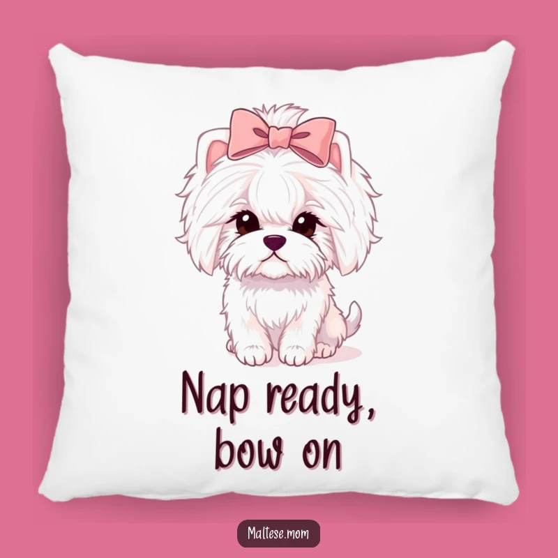 Soft Maltese Lady Pillow with Bow - Cozy & Funny Dog Accent