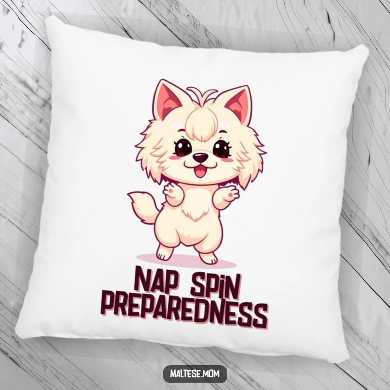 Funny Maltese Lady Dog Pillow accentuating a small, excited spin, bringing cozy humor and charm to sofas and beds.