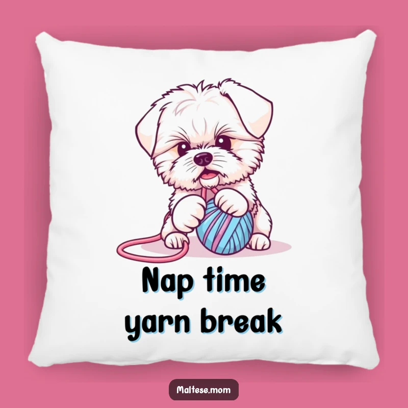 Soft Funny Maltese Puppy Yarn Ball Tug Pillow - Cozy & Hilarious Decor!
