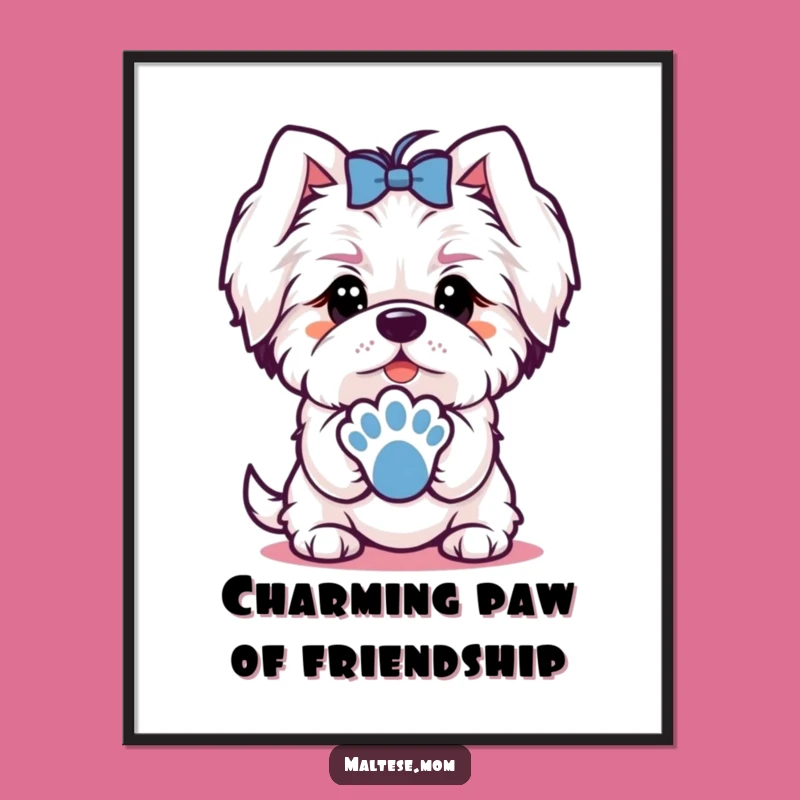 Funny Maltese Offering Paw Digital Art: Friendly Print, Instant Decor Gift