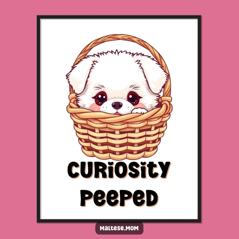 Funny White Fluffy Dog Digital Art - Curious Pup Basket Print, Instant Gift
