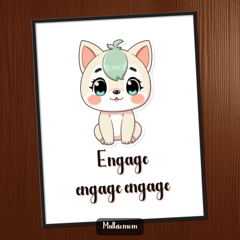 Funny Digital Art Print of a character looking alert and ready for gentle play, ideal for adding engaging and humorous decor.