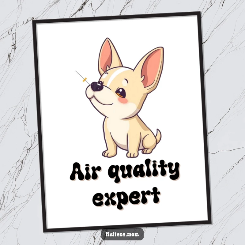 Funny Digital Art Print: A dog intensely sniffs the air, ears perked, embodying keen interest and the thrill of discovery.