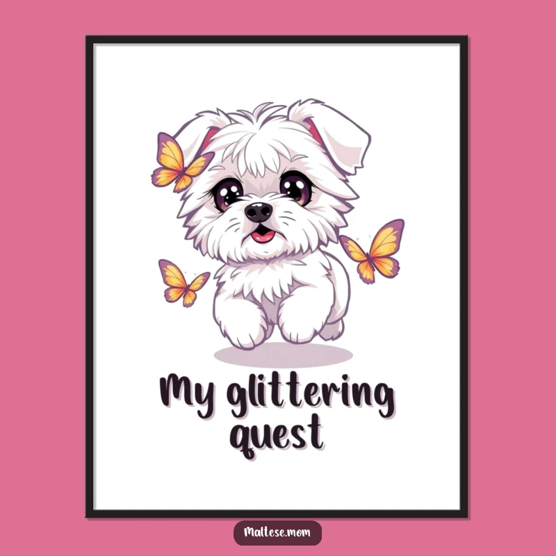 Funny Kawaii Maltese Butterfly Digital Print: Hilarious Wall Art for Playful Dog Lovers