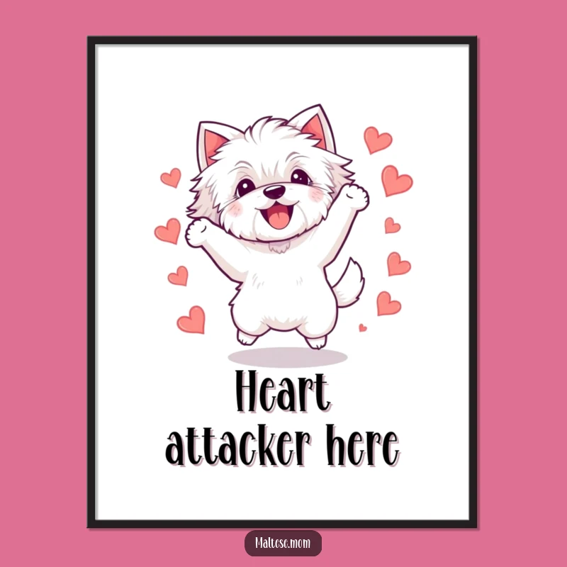 Funny Kawaii Maltese Dog Print, Adorable Bichon Jumping Art, Instant Gift