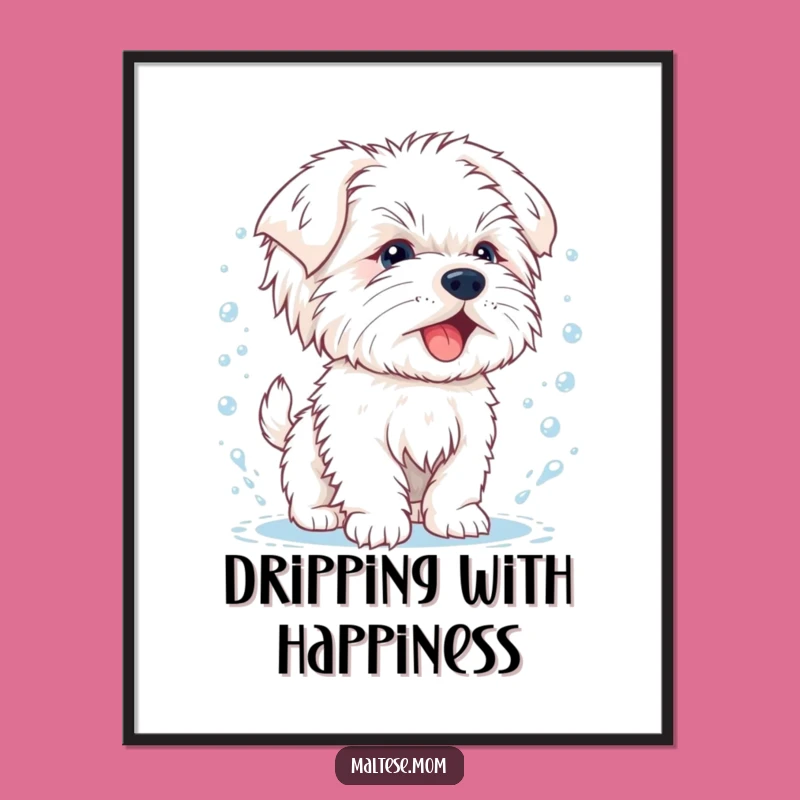 Funny Maltese Puppy Digital Print, Splashy Shake-Off Art