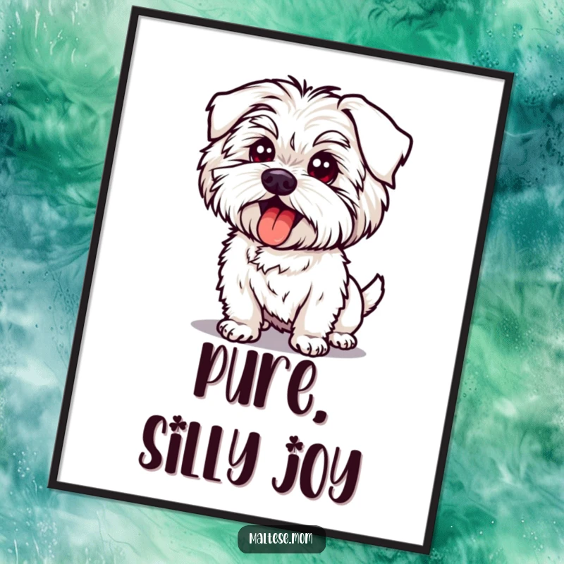 Funny Maltese Dog Digital Art Print: High-resolution artwork of a dog in a silly pose, tongue out, providing goofy humor.