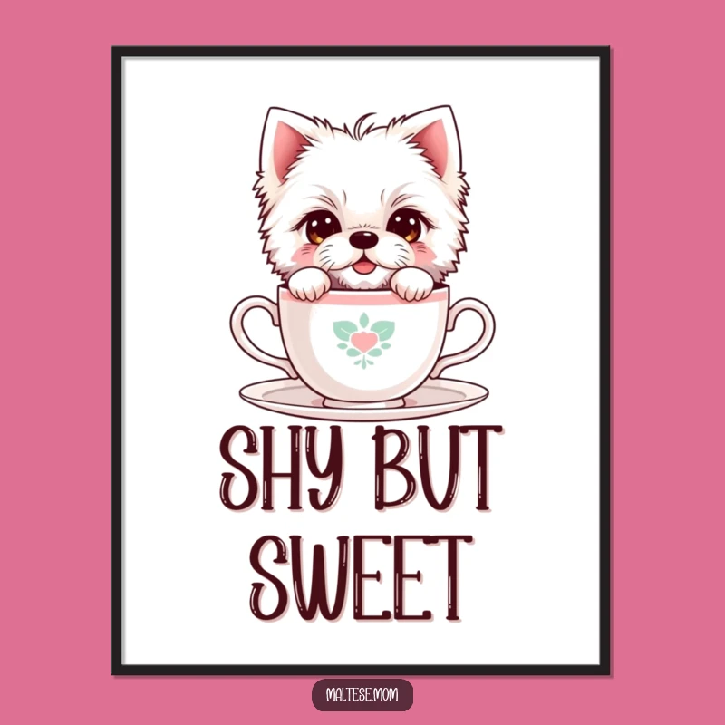Funny Shy Maltese Teacup Digital Art: Instant Sweet Decor!
