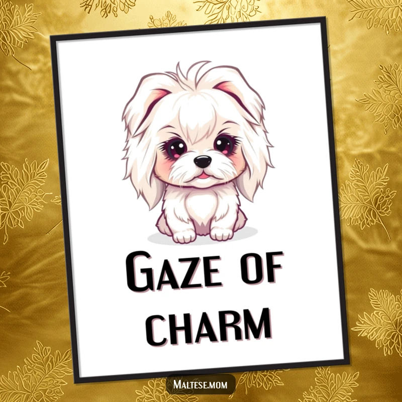 Funny Maltese Digital Art Print showing a lady dog with a sweet, innocent gaze, perfect for instant, gentle humorous wall decoration.