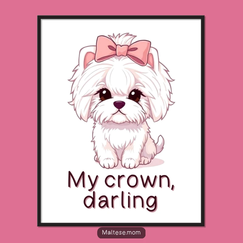 Funny Maltese Lady Digital Art with Bow - Printable Dog Decor Gift