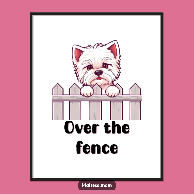 Funny Kawaii Maltese Digital Art: Eager pup peeking, instant decor and a funny gift.