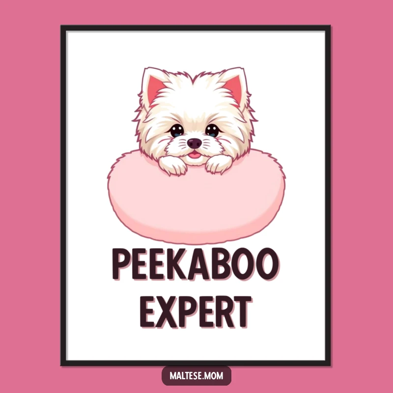 Funny Maltese Lady Digital Art: Cozy Reveal, Pink Cushion, Hilarious Gift