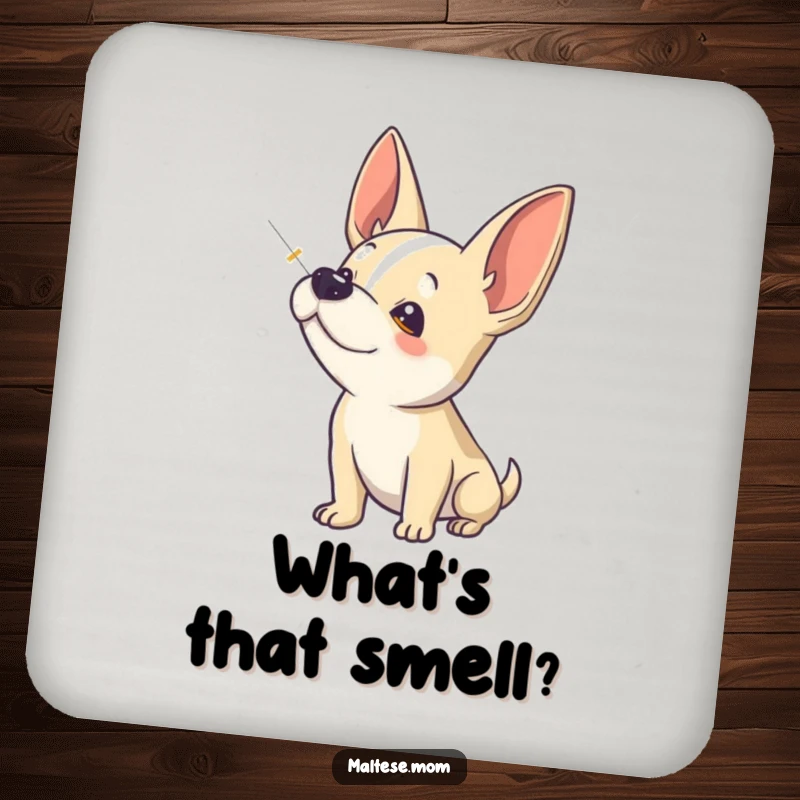 Funny Coaster: A dog sniffs the air with focused interest, protecting surfaces with humor and curiosity.