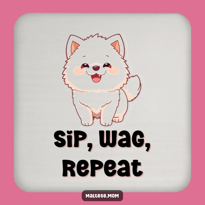 Funny Drink Coaster: Happy White Dog Tail Wags, Protect Furniture, Hilarious Gift