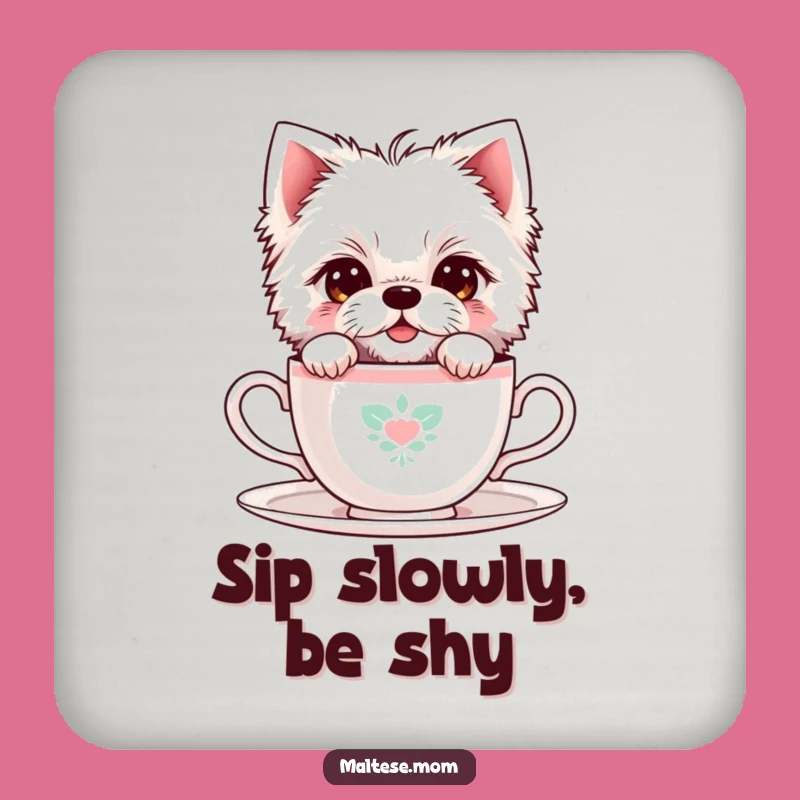 Funny Shy Maltese Teacup Coasters: Protect Surfaces with Sweet Charm!
