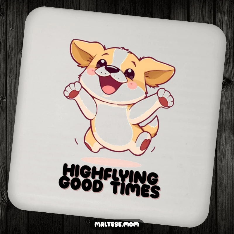 Funny Coaster: A dog leaps with pure joy, protecting your surfaces with a touch of canine exuberance and humor.