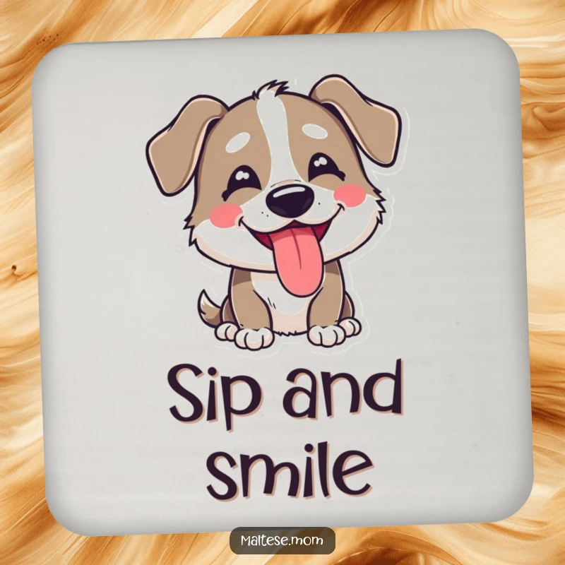 Funny coaster set featuring a goofy dog character with its tongue out, protecting surfaces with delightful humor.