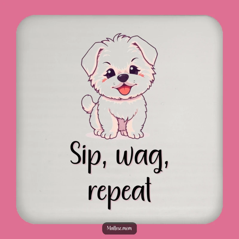 Funny Maltese Puppy Coaster, Happy Tail Wagging Drink Decor