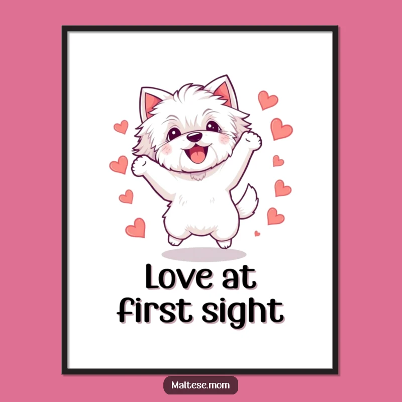 Funny Kawaii Maltese Dog Poster, Delightful Bichon Jumping Art, Gift Idea