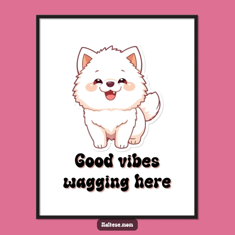 Funny Wall Art: Happy White Dog Tail Wags, Joyful Canine Decor, Hilarious Print