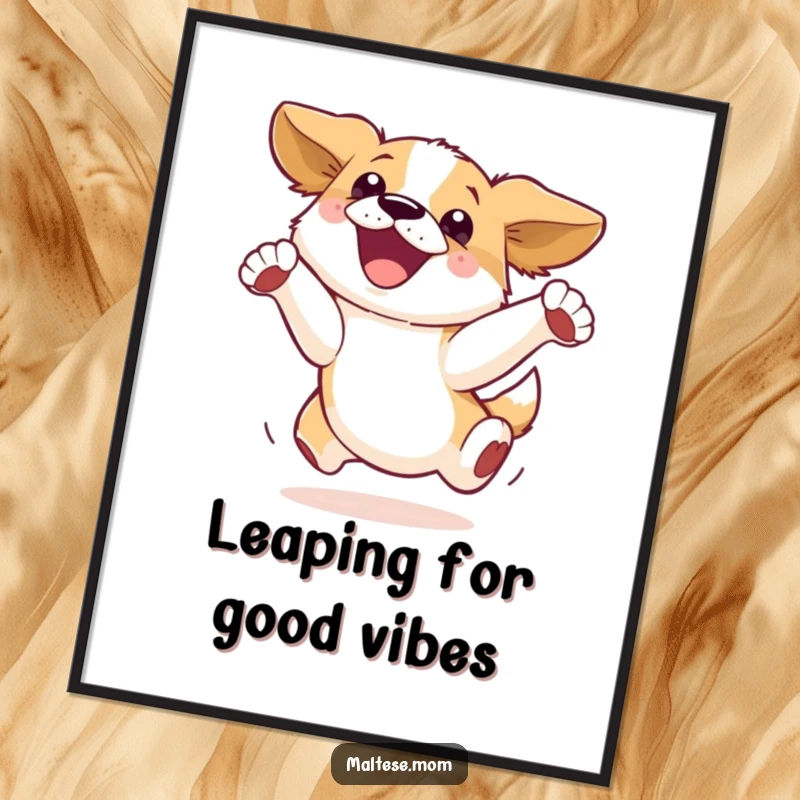 Funny Poster: A dog leaps with pure ecstacy, its body a blur of motion, celebrating boundless joy and playful spirit.
