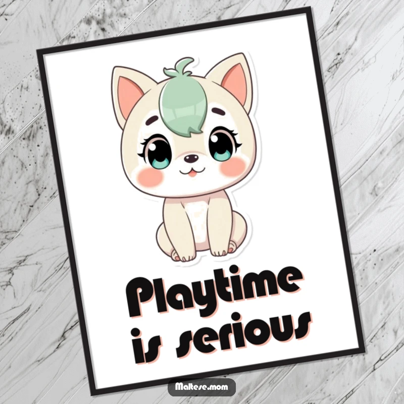 Funny Poster of a character looking alert and ready for gentle play, conveying excitement and a playful, engaging attitude.